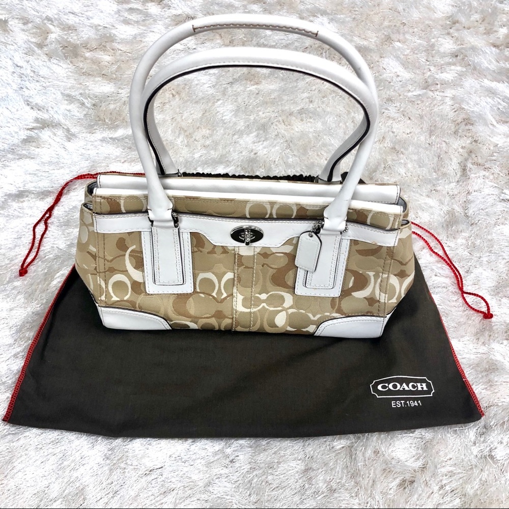 Cream and Tan Coach Satchel Bag
